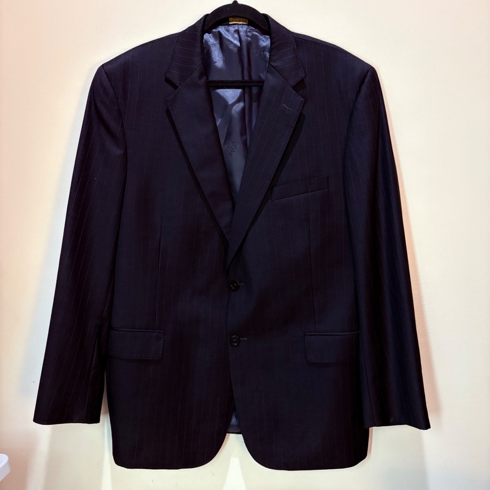 Jos A Bank Signature Gold Mens 46R Black Pinstripe 100% Wool Blazer Gordon